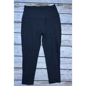 Beyond Yoga Space Dye Black Grey Pocket High Rise Crop Leggings Heathered Size L